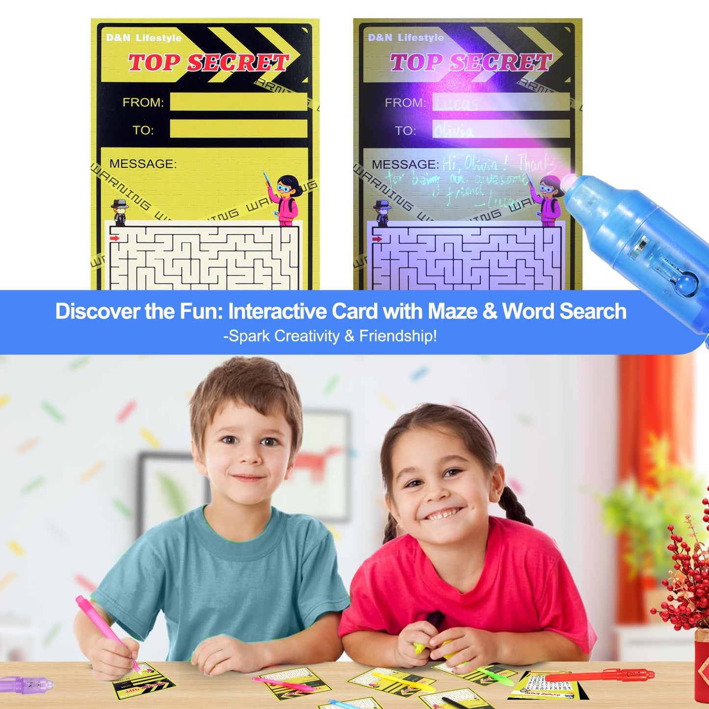 28 Pcs Invisible Ink Pens With Uv Light For Kids, Word Search & Maze Activities Cards Included, Education & Party Favors, End Of