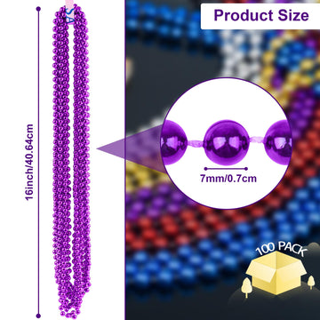 ZYFLSQ 100 Pcs 33'' 7mm Metallic Purple Beads Necklaces, Bulk Mardi Gras Beaded Necklaces, Party Beads Costume Necklaces