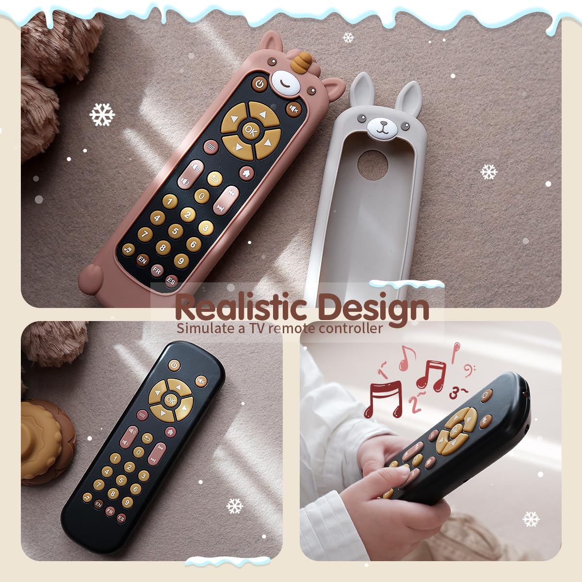 Nueplay Baby Tv Remote Control Toy With Silicone Teether Cover, Toddler Realistic Controller, Early Number Learning In 3 Languages (English, Spanish & French), Preschool Girls Toys 6, 12, 18 Months