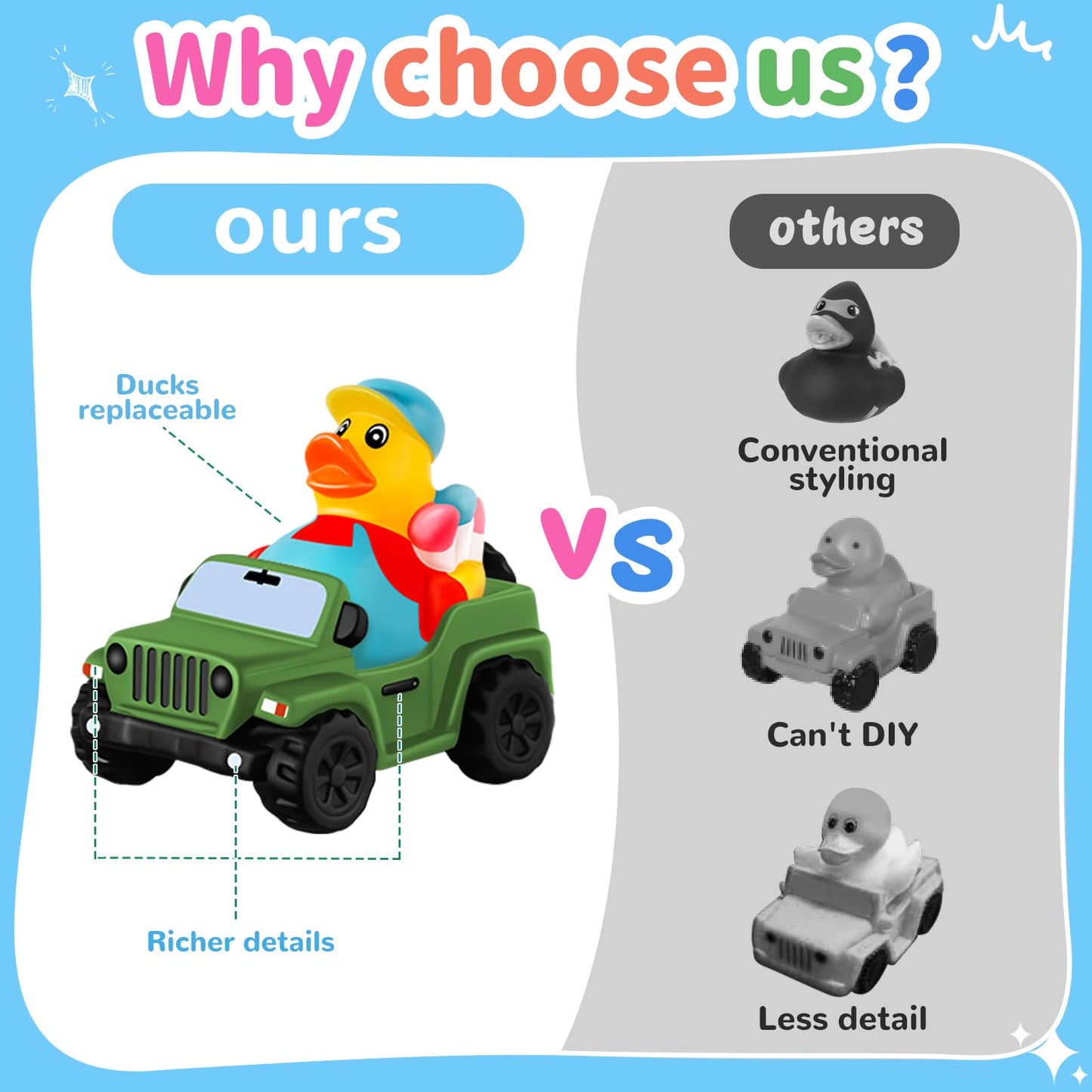 24 Pcs Jeep Ducks Rubber Ducks, 3.5 Inch Jeep Ducks For Ducking, Jeeps Suitable For 2 Inch Ducks, 12 Rubber Ducks Assortment Wit