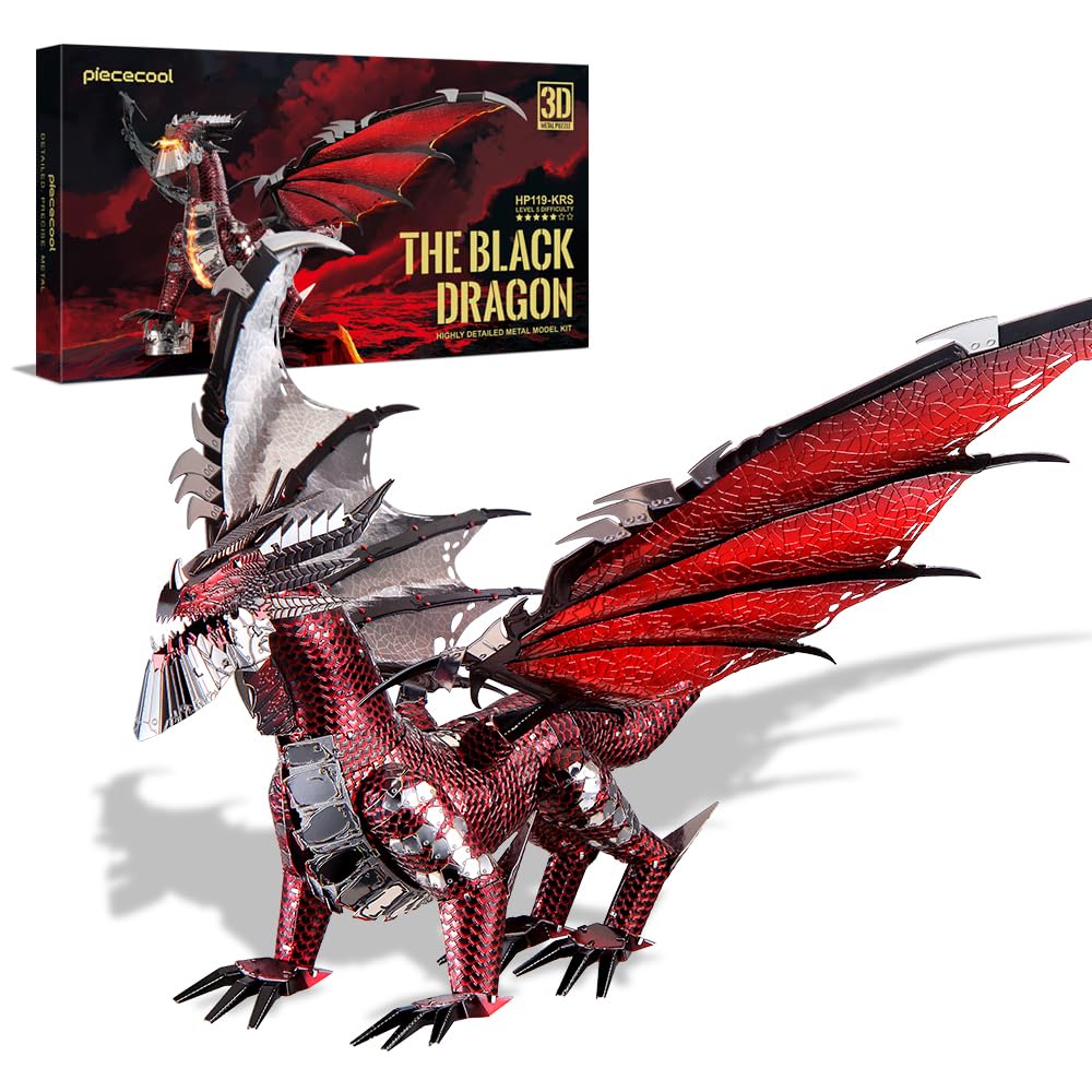 Piececool 3D Metal Model Kits-Black Dragon King, Diy 3D Puzzles For Adults Brain Teaser Puzzles Toys For Teens, Great Birthday New Year Gifts, 107 Pcs