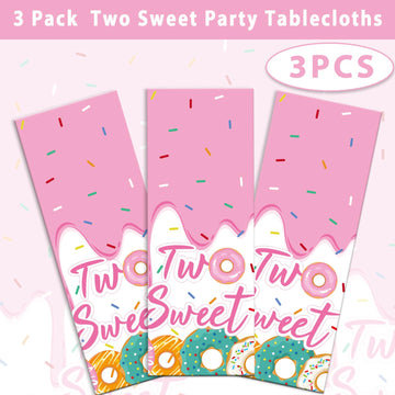 3 Pack Two Sweet Donut Birthday Party Tablecloths Decorations Girls Donut Themed Plastic Table Covers For Baby Girl 2Nd Birthday Party Supplies Pink Donut Party Favors Table Decor 54 X 108 Inch