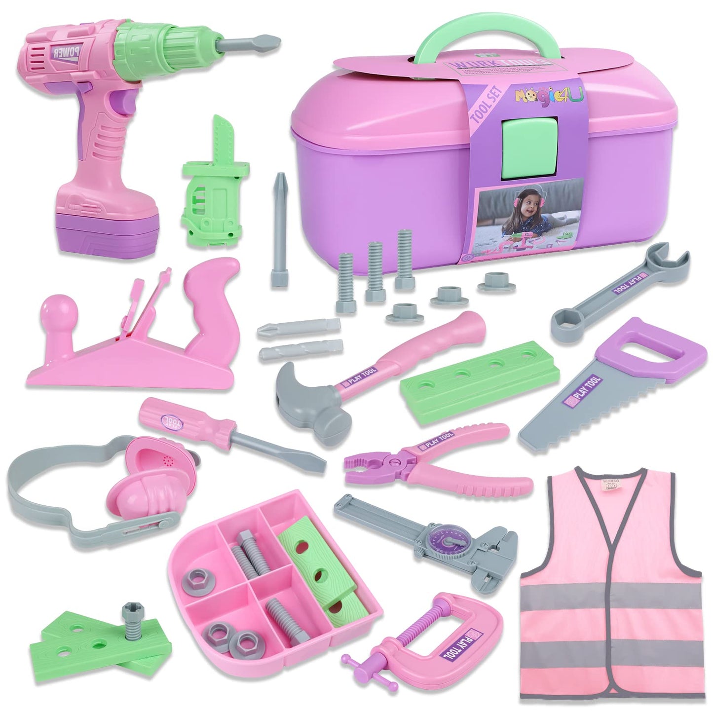 Kids Tool Set, 31 PcS Kids Tool Box Pretend Play construction Toy with Electric Drill Hammer Tool Accessories Toddler Tool Set f