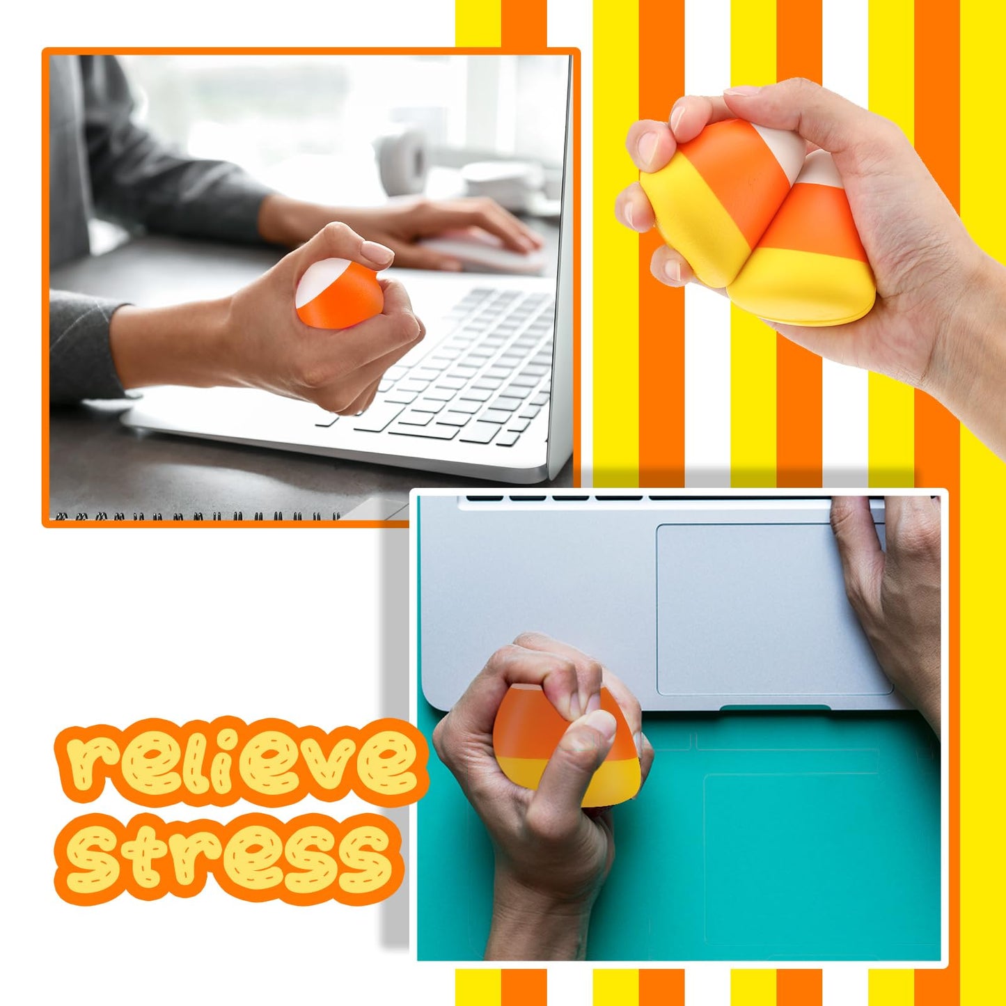 Deekin 100 Pcs Candy Corn Stress Toys Bulk 2.2 Inch Mini Squeezy Toys Novelty Halloween Stress Balls Trick Or Treat Decorations Halloween Party Favors For Kids Adults Birthday Gifts Anxiety Relief