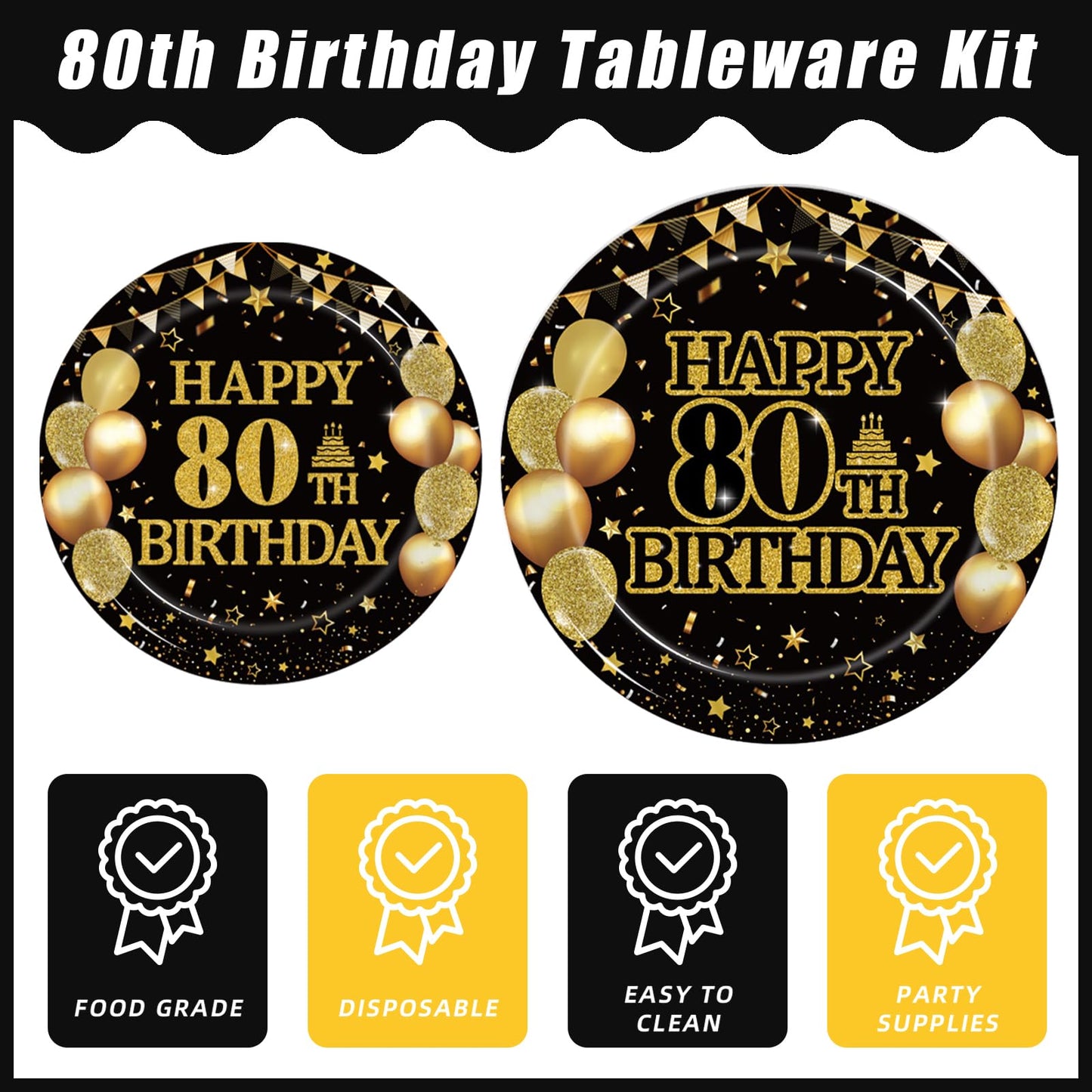 Kepeel 96Pcs 80Th Birthday Party Tableware Set, Back In 1944 Birthday Party Decorations Supplies For Men Women Cheers To 80 Year