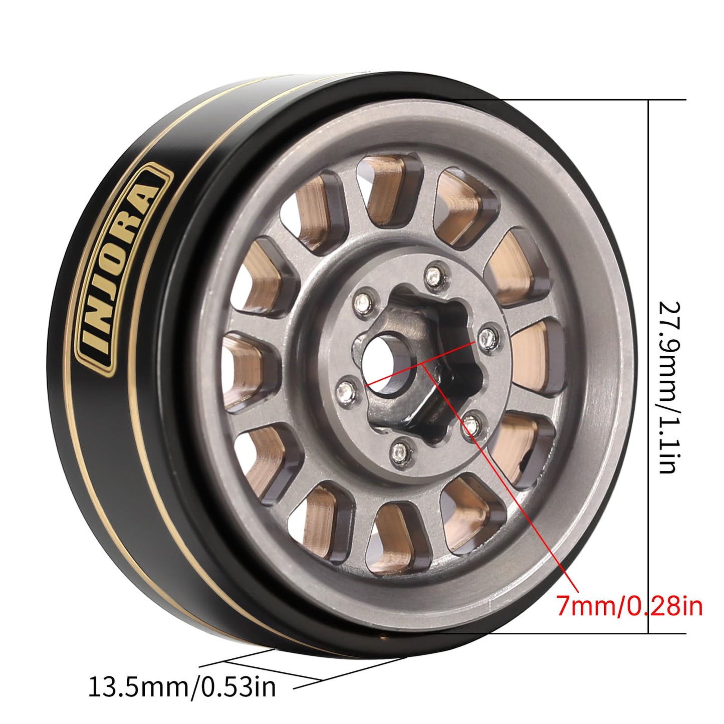 INJORA 1.0 Plus Brass Beadlock Wheel Rims 4PCS 12-Spoke Wheels for TRX4M SCX24 FCX24 1/24 1/18 RC Crawler, 42g/pcs(Grey)