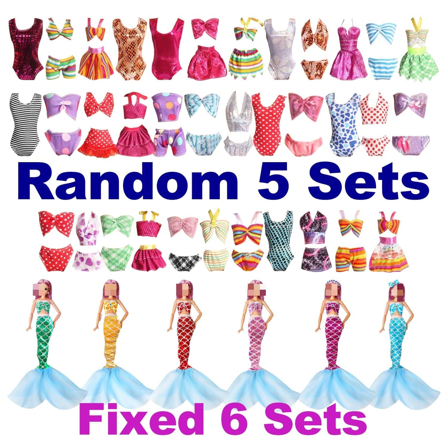 Sparkling Mermaid Doll Clothes Set - 11.5 Inch Doll Fashion Dresses For Girls - 11 Pcs Dolls Swimsuit Mermaid Clothes And Access