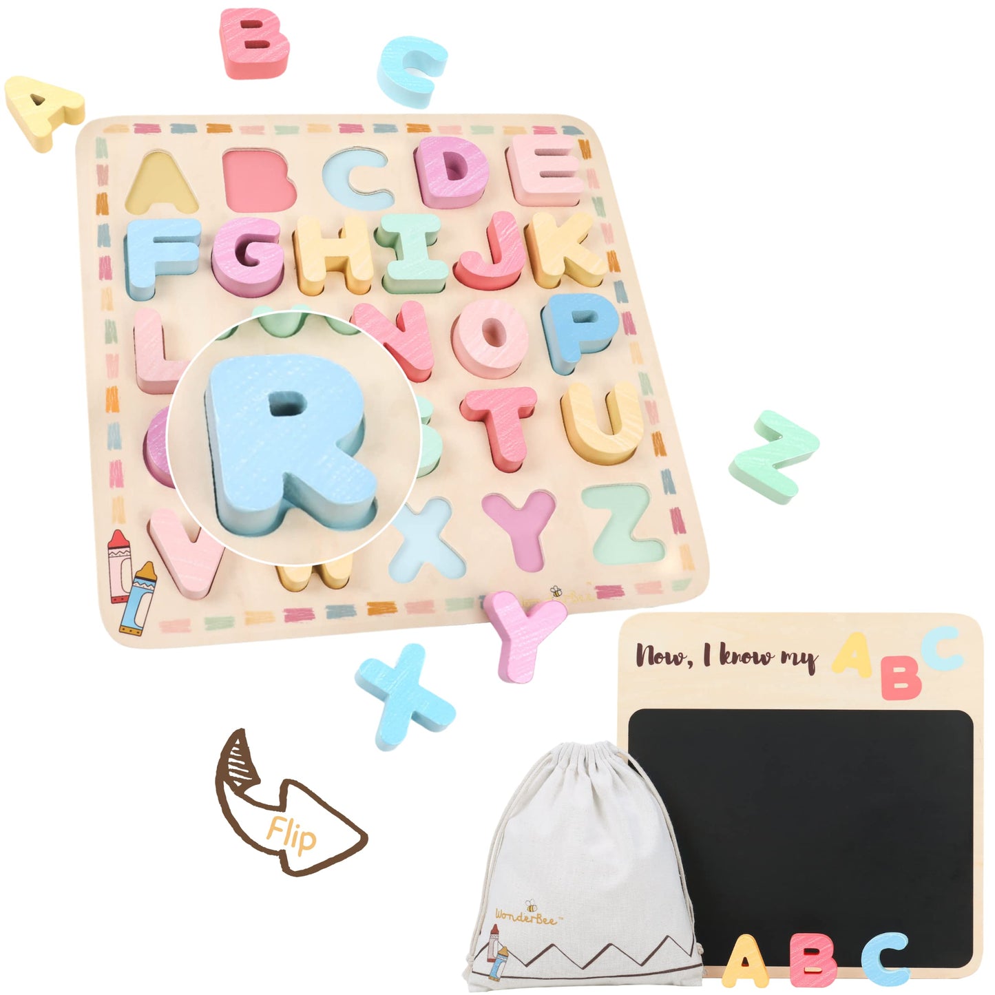 Wonderbee Alphabet Wooden Chunky Puzzle Upper Case