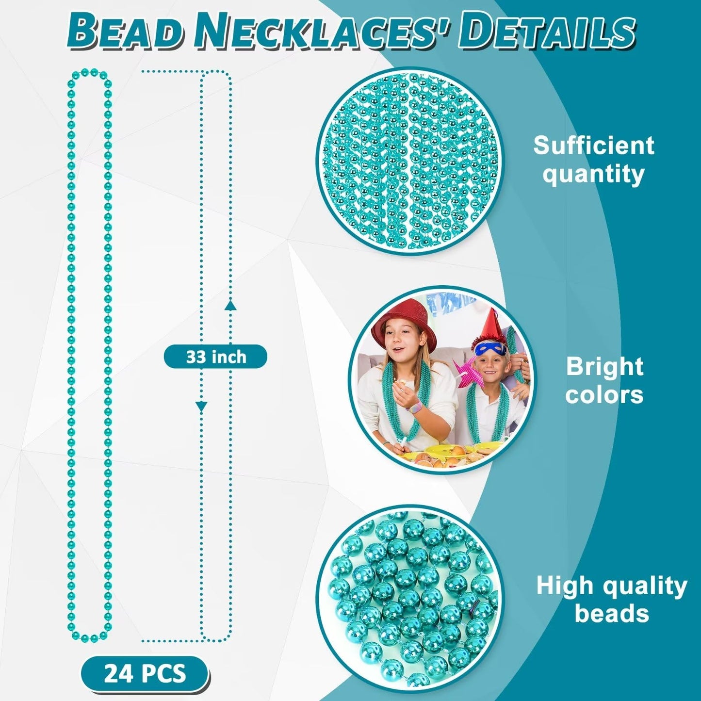 24PCS Mardi Gras Beads, Metallic Blue Bead Necklace Party Favors, 33'' Mardi Gras Necklace Women Men Stuff, Festival Parade Thro