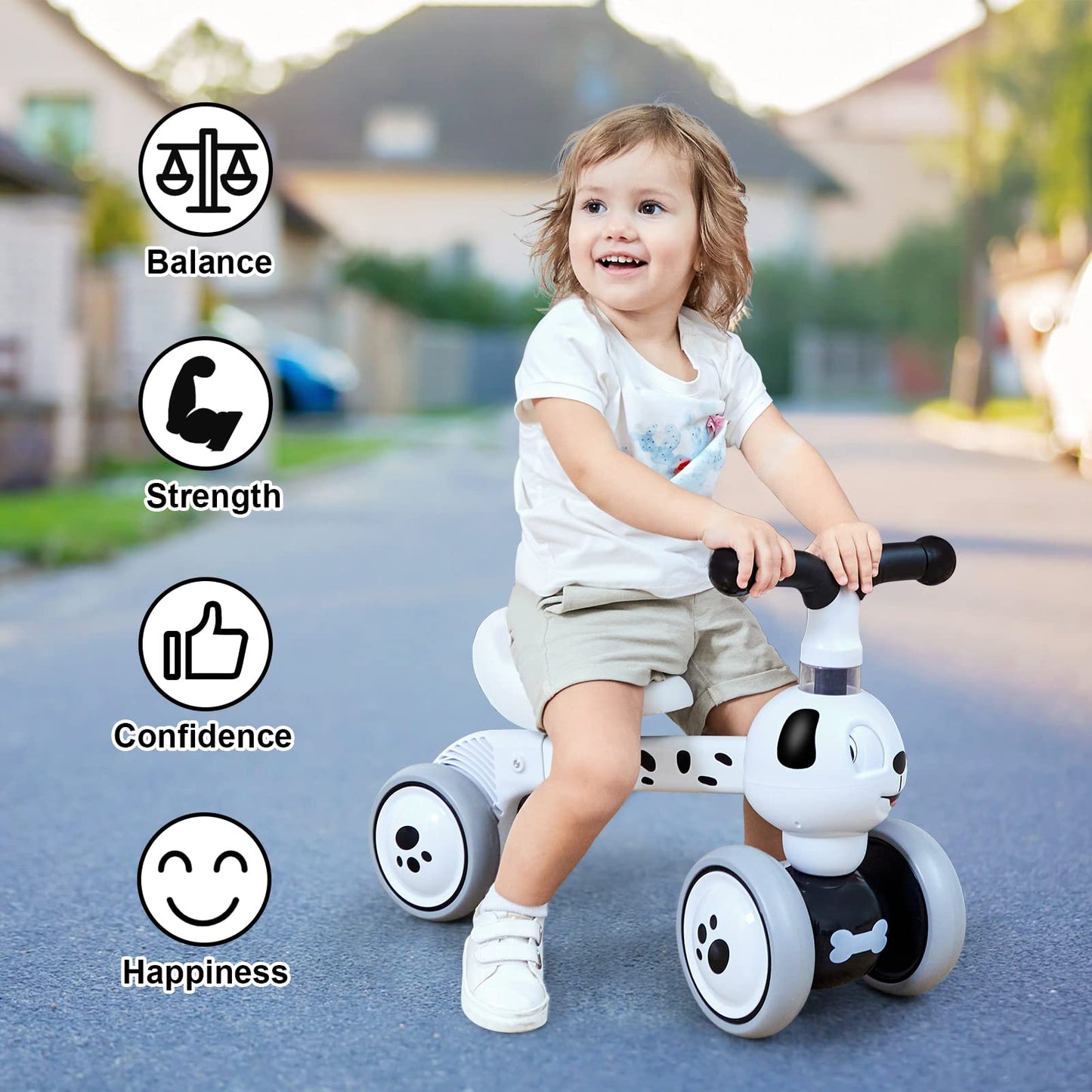 Ygjt Baby Balance Bike Toys For 1 Year Old, Birthday Gifts For Boys And Girls, Silent Wheels & Non-Pedal Baby Walker Riding Toys For 10-36 Months Toddlers, Kids First Bike Gifts Spotty Dog