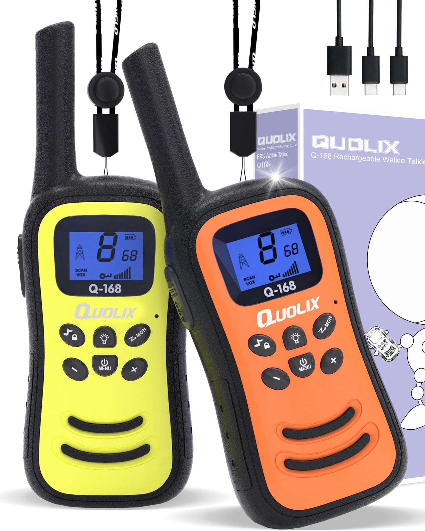 Quolix Walkie Talkies For Kids 2 Pack, Rechargeable Toys For 3-12 Yro Boys, Long Range Kids Walkie Talkie With 8 Channels & Flas