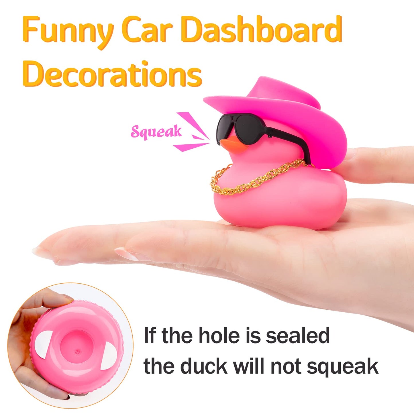 Wonuu Car Accessories Rubber Ducks Dashboard Decorations Rubber Duck Pink Accessories Dashboard Duck Car Decorations Car Ducks For Dashboard Car Duck Car Dashboard Decorations, Bg-Pink-Cowboywhitepink