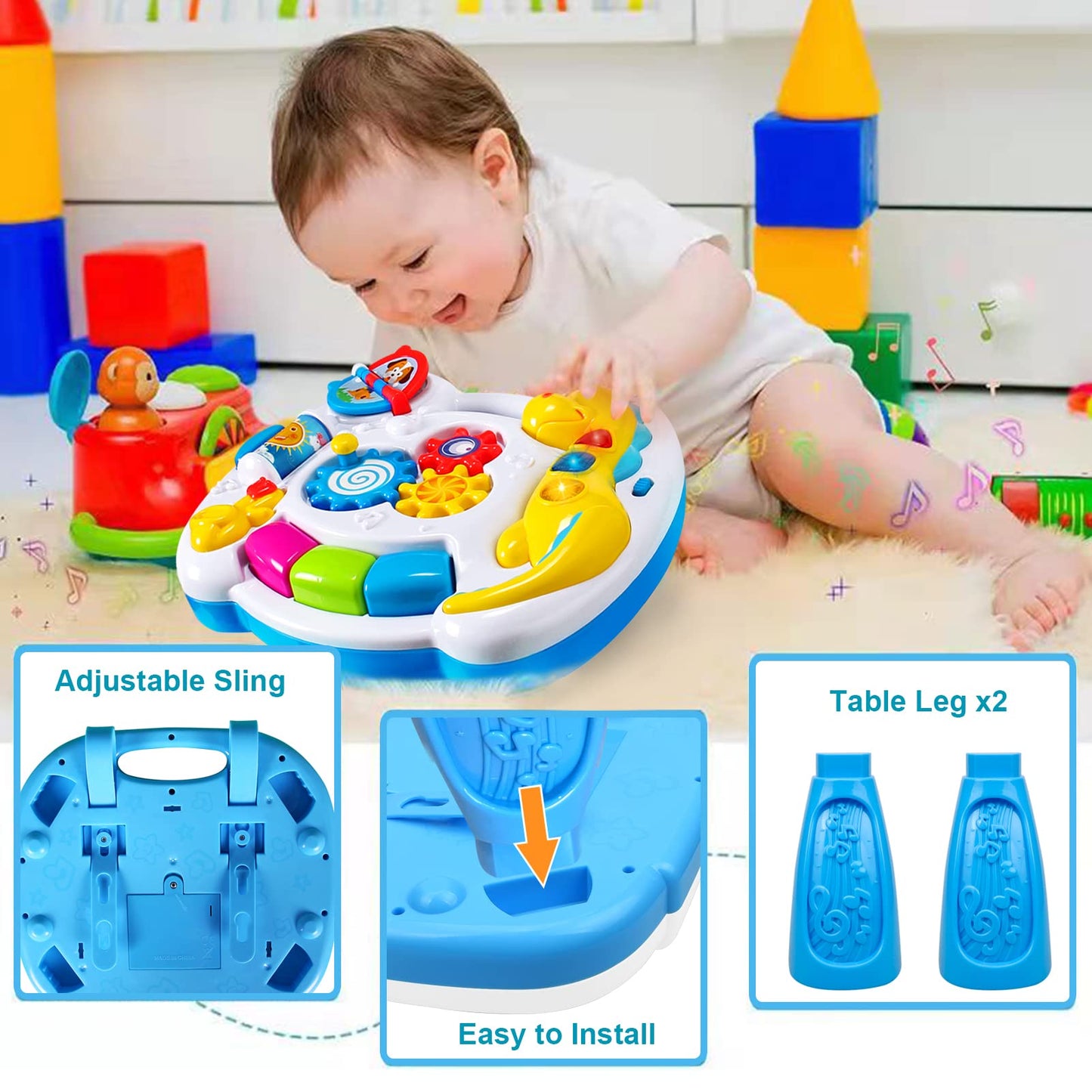 Juejiazkiy Music Baby Activity Center Toy 12-18 Months Activity Table Baby Toys 6 To 12 Months Early Learning 8 9 10 12 Month Old Toddlers Christmas Birthday Gifts For 1 2 3 Year Old Infant Kids