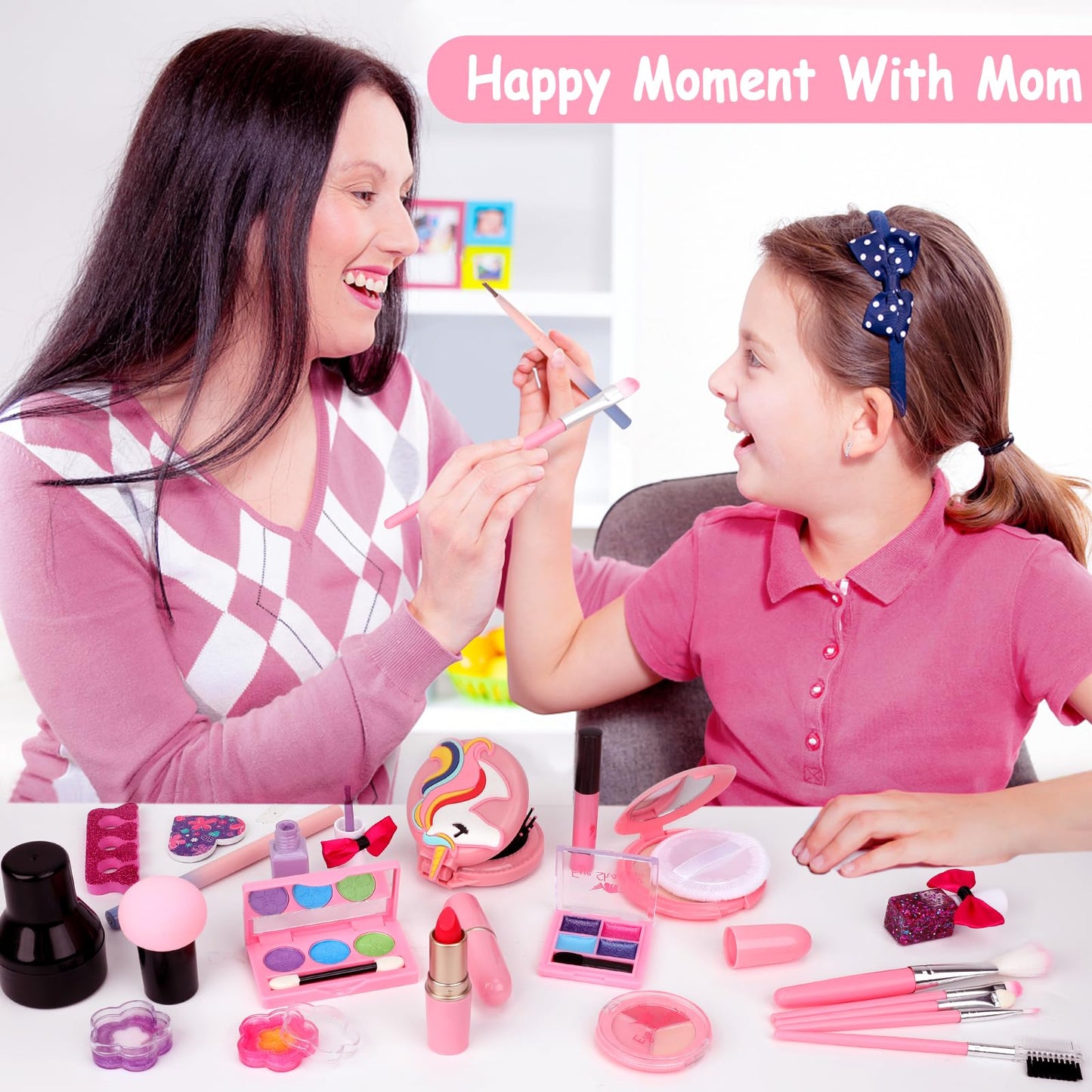 Flybay Kids Makeup Kit - Washable Makeup Set for Girls, Pink, Model Flybay-Makeup-02, Ideal for Ages 4-8, Great Gift for Birthdays & Christmas
