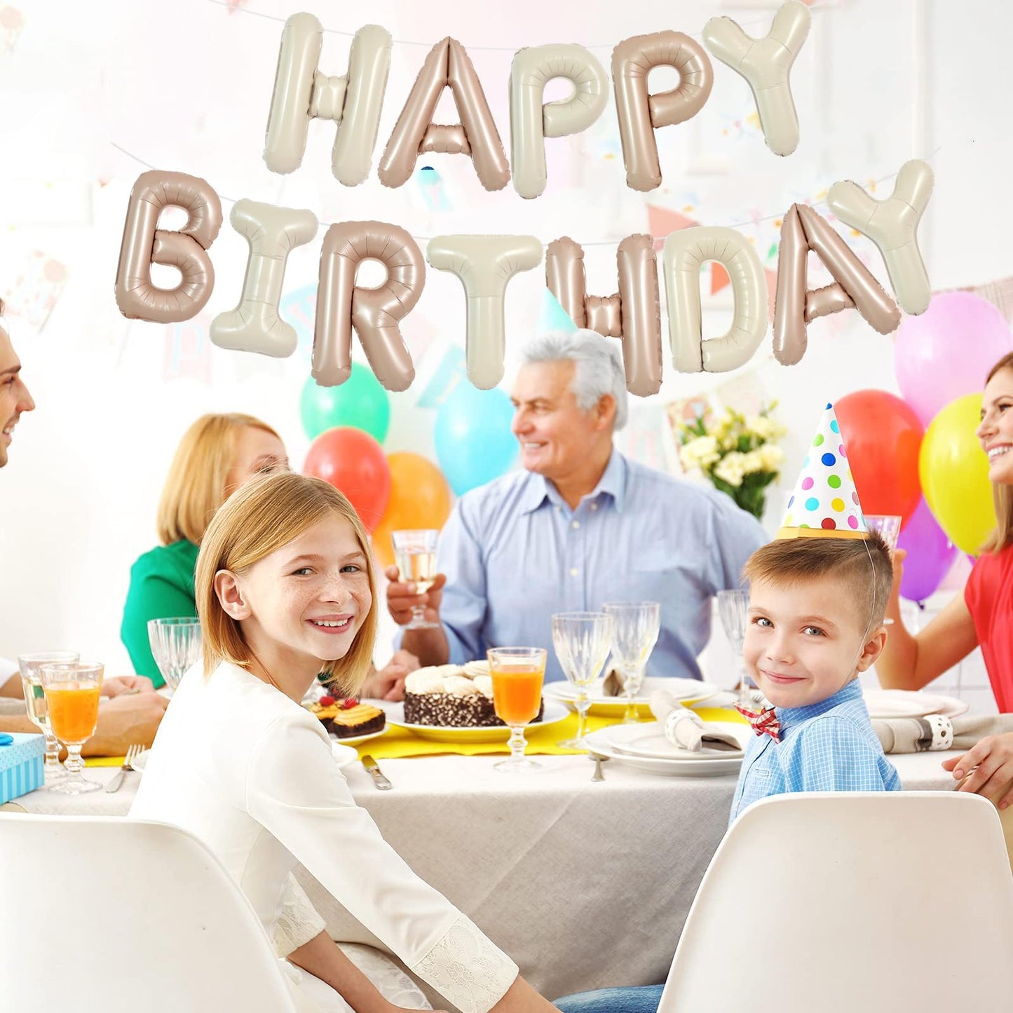 TONIFUL 16 Inch Light Brown Cream Mylar Foil Balloons Banner Happy Birthday Balloon Letters for Adults & Girls Boys Kids Birthda
