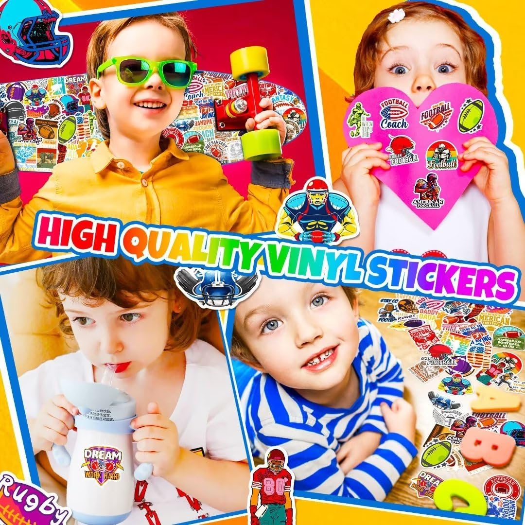 Football Stickers 100 Pcs Vinyl Waterproof Football Sports Stickers For Water Bottle Laptop Skateboard, Football Gifts For Kids