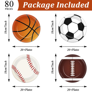 ZOIIWA 80Pcs Sports Themed Birthday Party Supplies All Star Plates Baseball Football Soccer Basketball Dinnerware Plates Superst