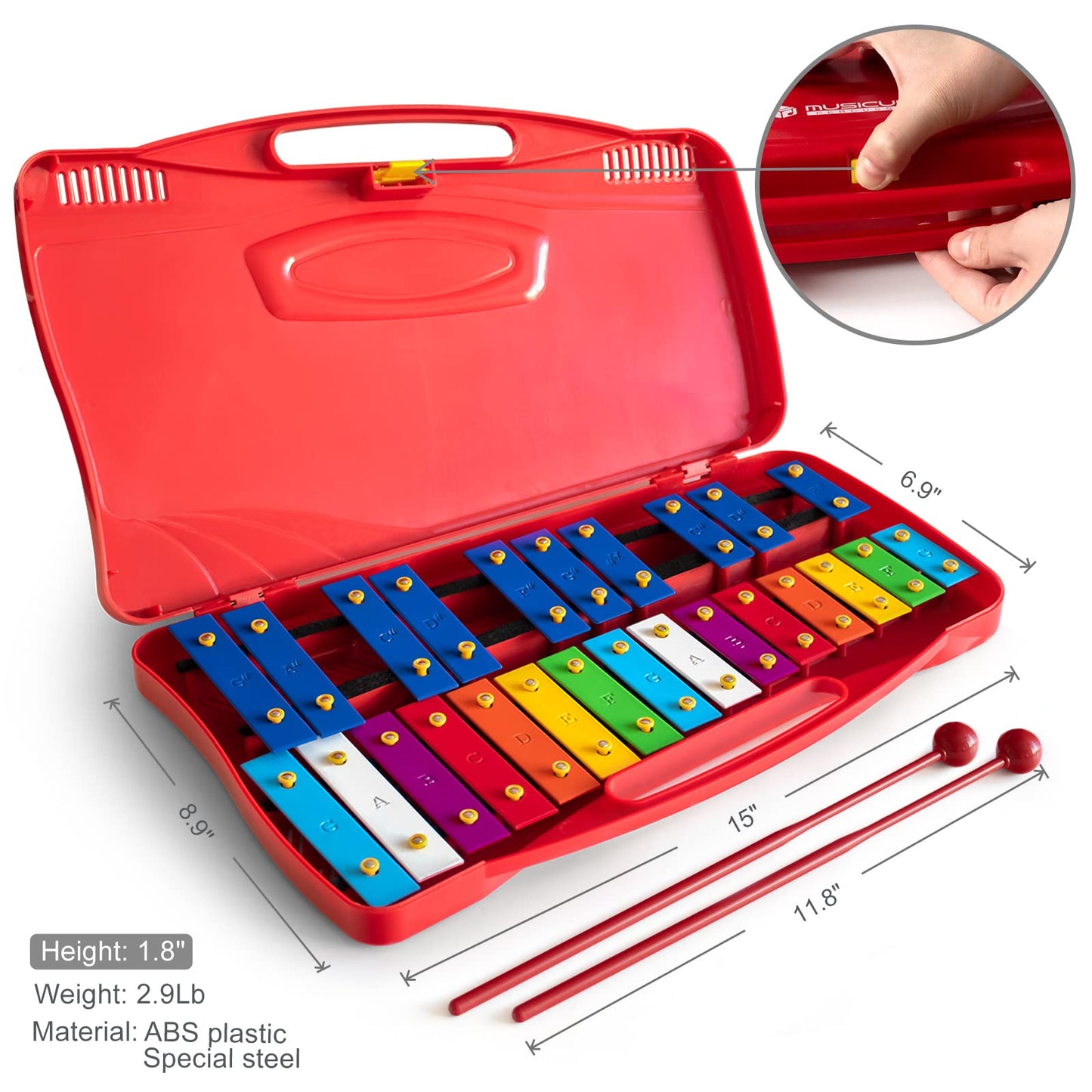 Musicube Professional Glockenspiel For Kids & Adults 25-Note Well-Tuned Xylophone For Baby Toddler Orff Percussion Instrument Educational Musical Toys For Boys Girls Aged 3+ Gift Choice (G5-G7)