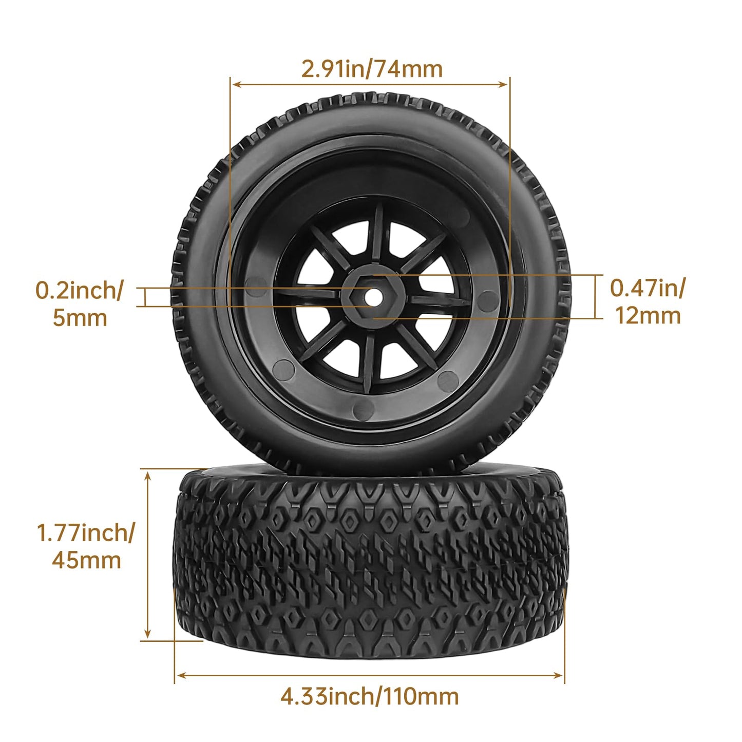 Hobbyfire Pre-Glued 12Mm Hex Rc Wheel Rim & Tires Set For 1/10 Rc Short Course Truck Traxxas Slash 2Wd 4X4 Hpi Tamiya Losi Sct R