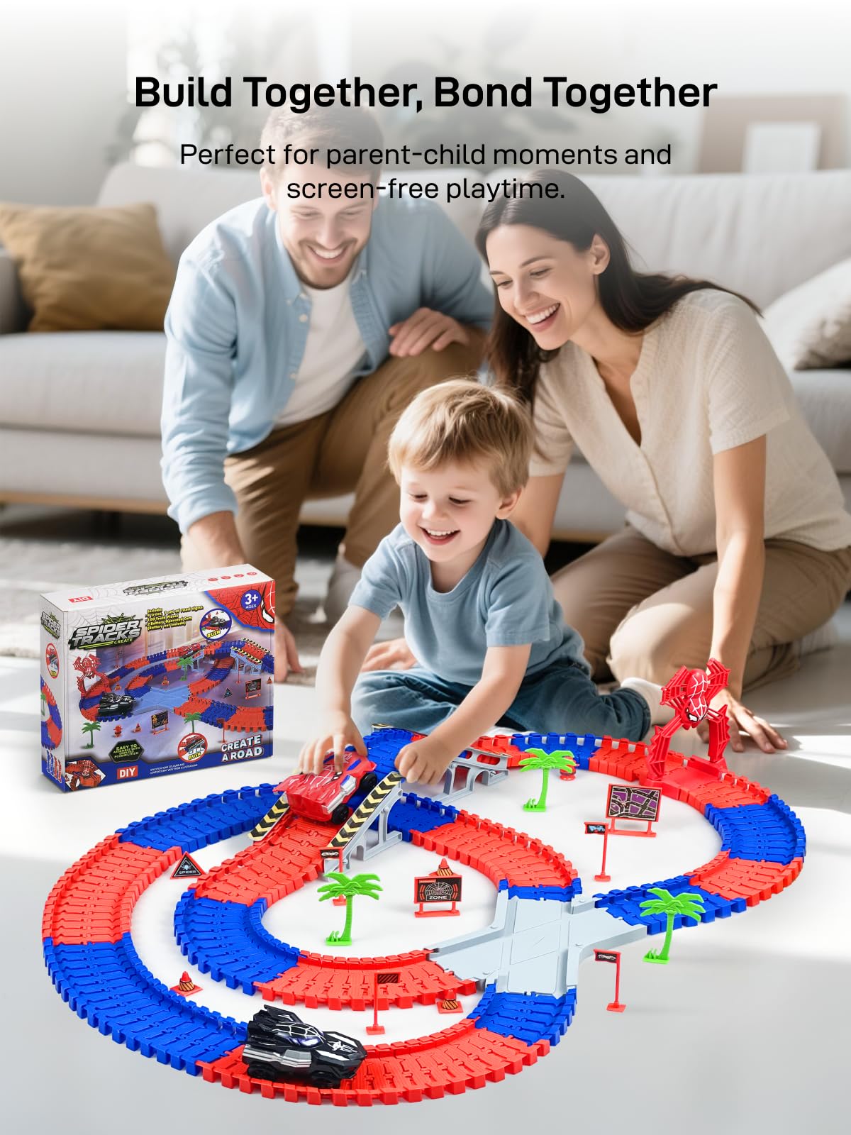 Spider Toys For Ages 5-7, Spider Race Track With 2 Pcs Spider Cars Toys For 3 4 5 6 Year Old Boys Girls Diy Flexible Tracks Play