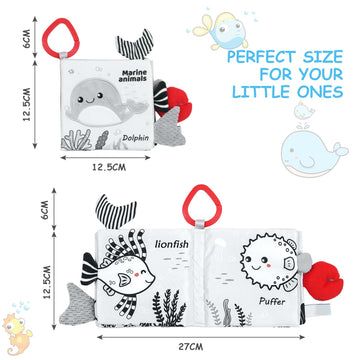 Vicloon Soft Cloth Baby Books, Baby Books 0-6 Months, 3D Black And White High Contrast Soft Cloth Book, Washable Non-Toxic Early