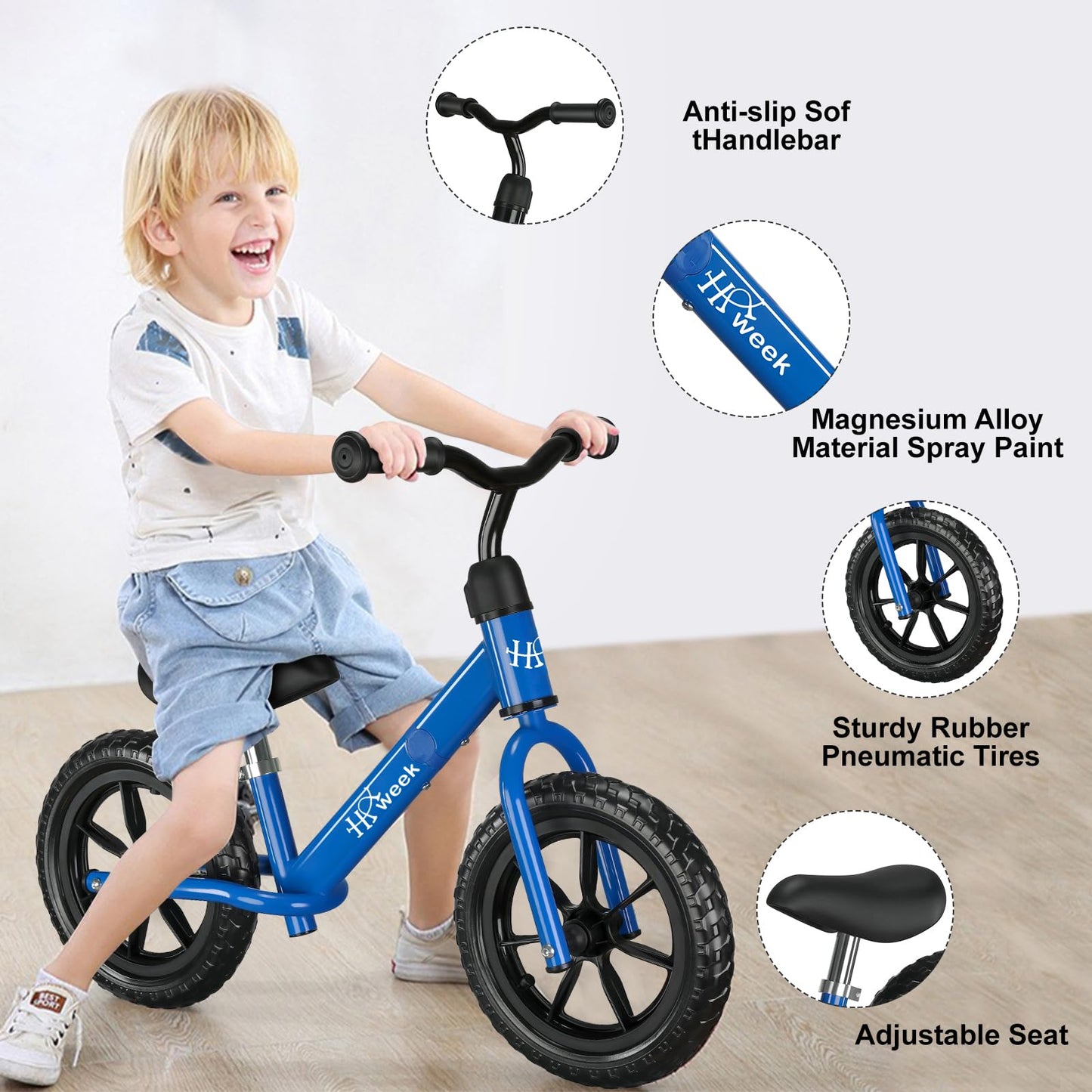 Haweek Toddler Balance Bike For 3-5 Year Old 12” No Pedal Training Bike Toys For Kids 2-4 Years Adjustable Seat & Handlebar Birthday Gifts For 1-3 Boys Girls (Blue)