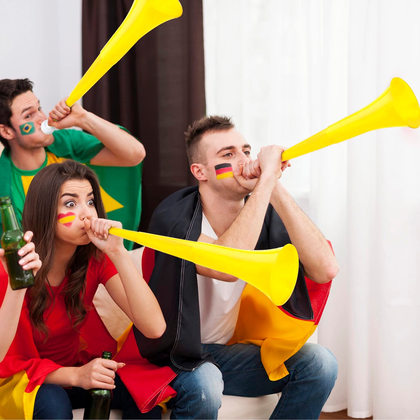 Sosation 4 Pieces Collapsible Stadium Horn 24 Inch Vuvuzela Plastic Trumpet Horn Blow Noisemakers For Sporting Events Graduation Games School Sports Party Supplies Favors Accessories(Yellow)