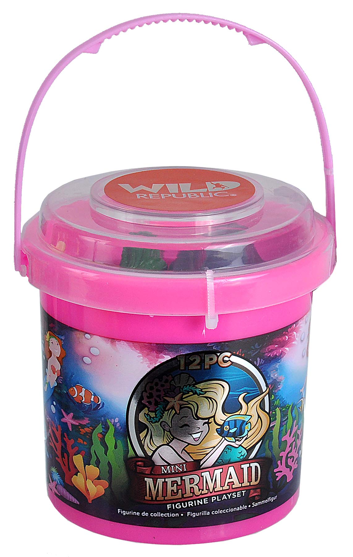 Wild Republic Mermaid Figurines Bucket, Toy Bucket, Mermaid Doll, Aquatic Animals, Gifts For Girls, Bath Toys, 12Piece