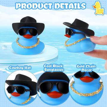 Sotiff 48 Sets Cowgirl Rubber Duck Squeaky Duck Bath Party Toy Duckies Car Dashboard Decorations With Mini Necklace Hat And Sunglasses For Valentine Bathtub Baby Shower Birthday Swimming(Blue)