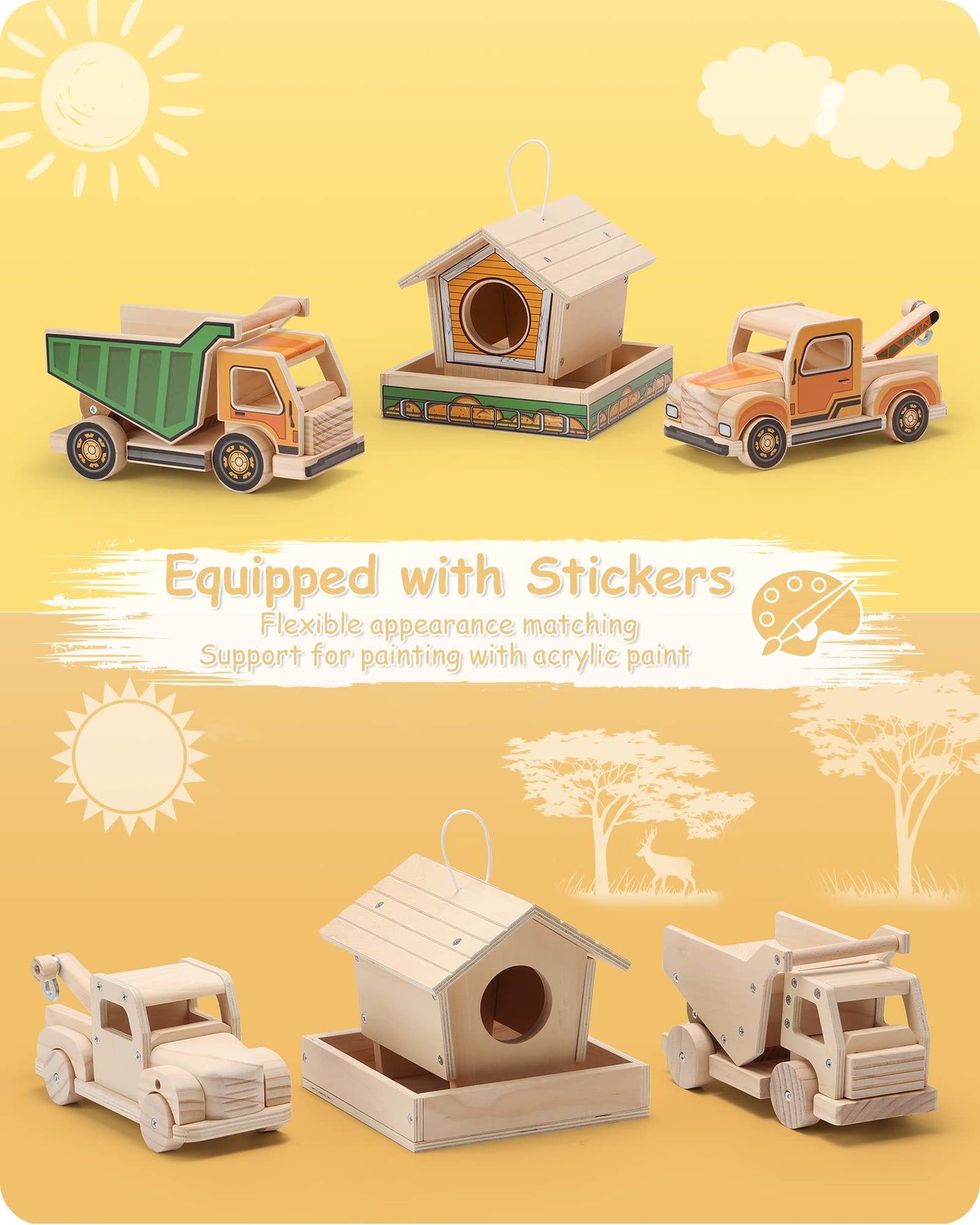 Sainsmart Jr. Woodworking Building Kit, 3-In-1 Kids Stem Projects Set, Diy Wood Crafts Assembly Toys With Different Combinations For Boys And Girls