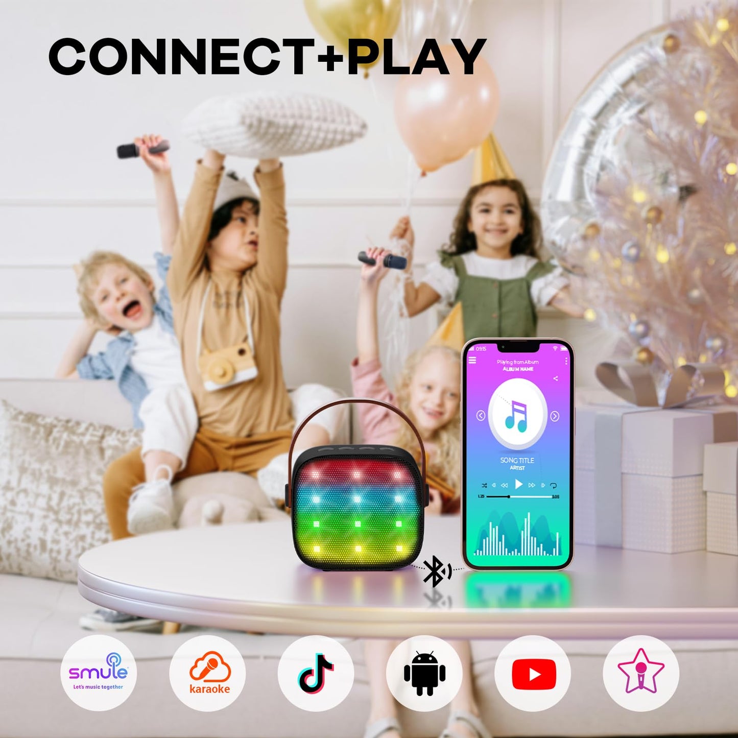 Yll Mini Karaoke Machine For Kids, Portable Bluetooth Speaker With Wireless Microphone, Easter Birthday Toys Gifts For Boys 3 4 5 6 7 8 9 10 11 12 + Years Old Party Family School Home (Black 1 Mic)