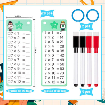 THSLSFX 29Pcs Colorful Multiplication & Division Flash Cards with 4 Dry Erase Pens - Fun Learning for 1st to 3rd Grades, 5.3x