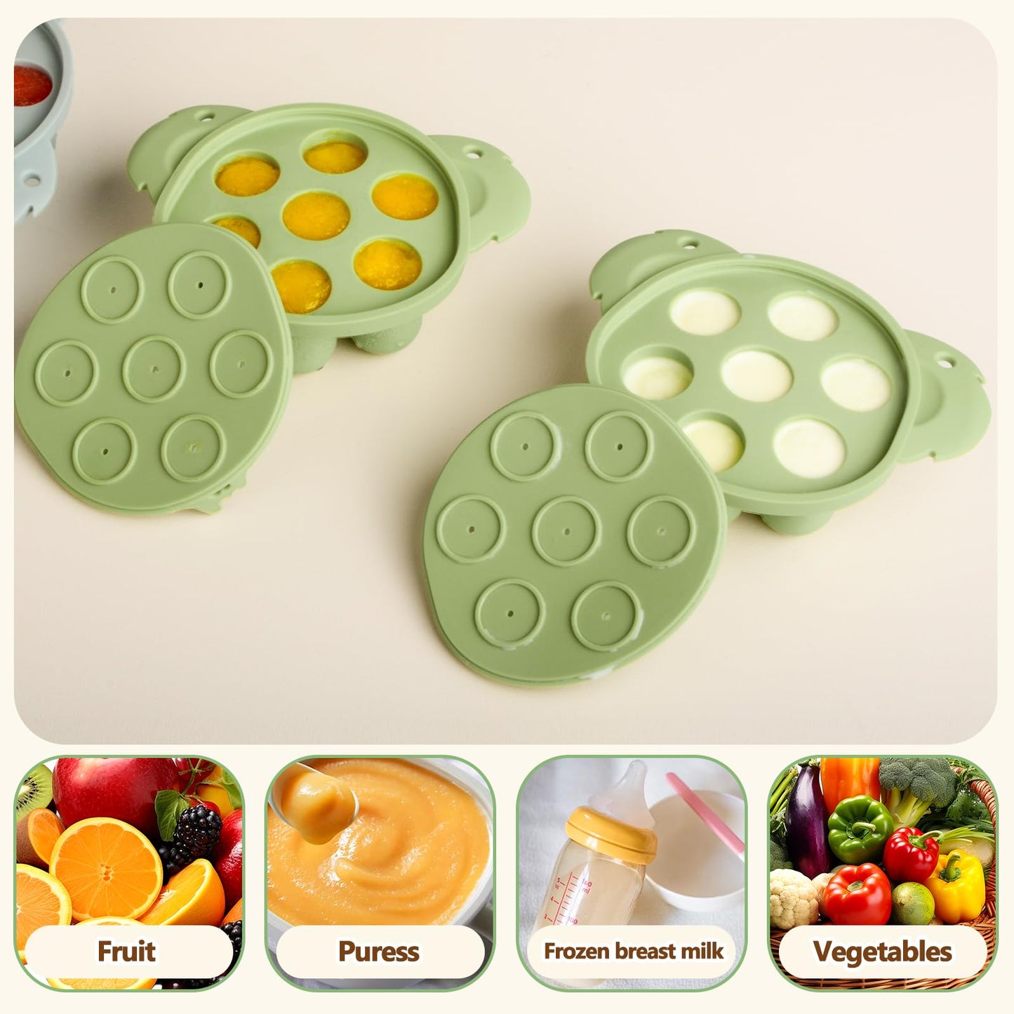 Baby Teething Relief Toys, Baby Fruit/Fresh Food Feeder With Breastmilk Popsicle Molds & Baby Teether Combo Food Grade Silicon F