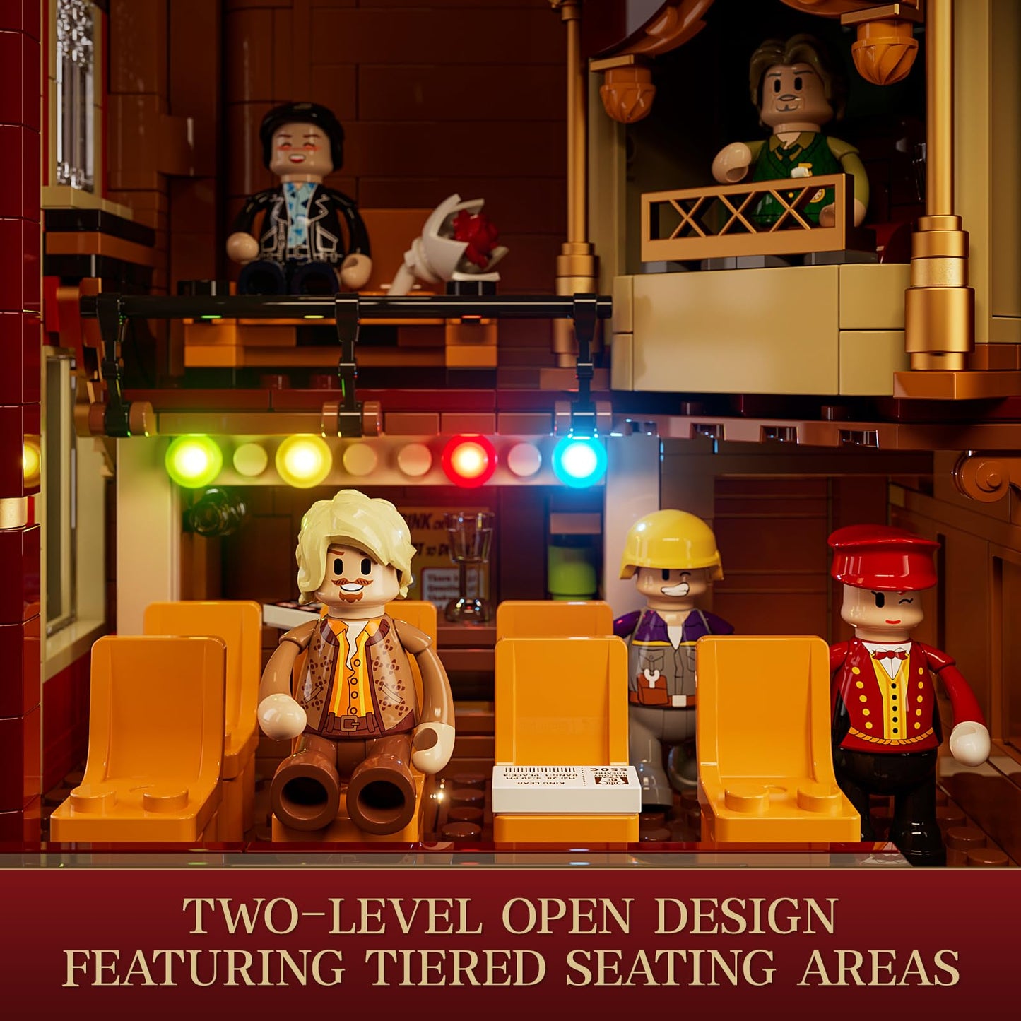 Funwhole Balcony-Theatre Lighting Building-Bricks Set - City Town Creator House Led Light Multi-Form Modular Collectible Display Kit 2445 Pcs For Adults And Movie Lovers