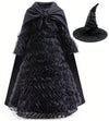 Elphaba Costume Dress for Girls Halloween Cosplay Birthday Party Outfit With Cape and Witch Hat