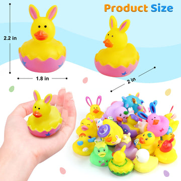 Fudragtn 50Pcs Easter Rubber Ducks, Mini 2.1 Inch Bunny Rubber Duckies Bath Toys For Kids, Assorted Float Duck Bulk For Fun Bath