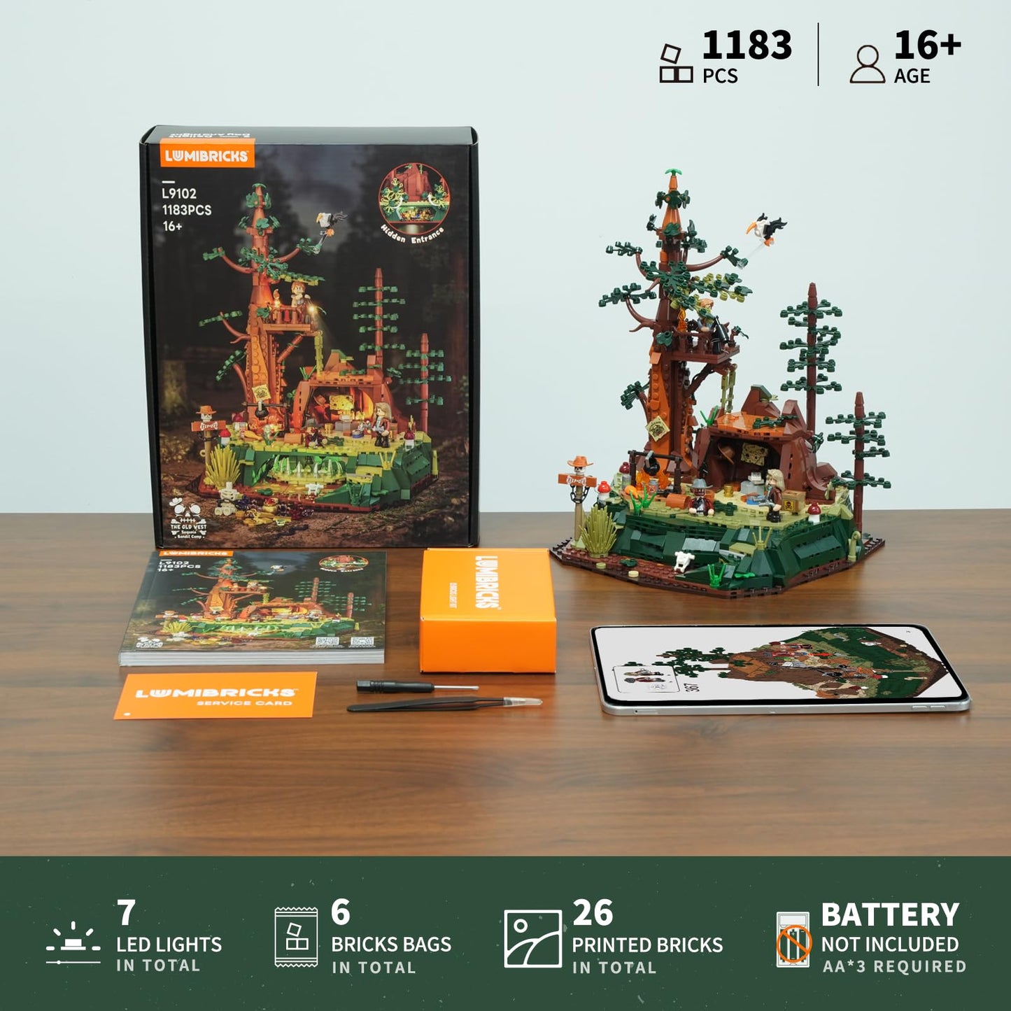 Lumibricks Western Sequoia Bandit Outpost Lighting Building-Bricks Set - Wild West Outlaw Hideout 1183 Pcs Collection Role Play Set for West Lovers