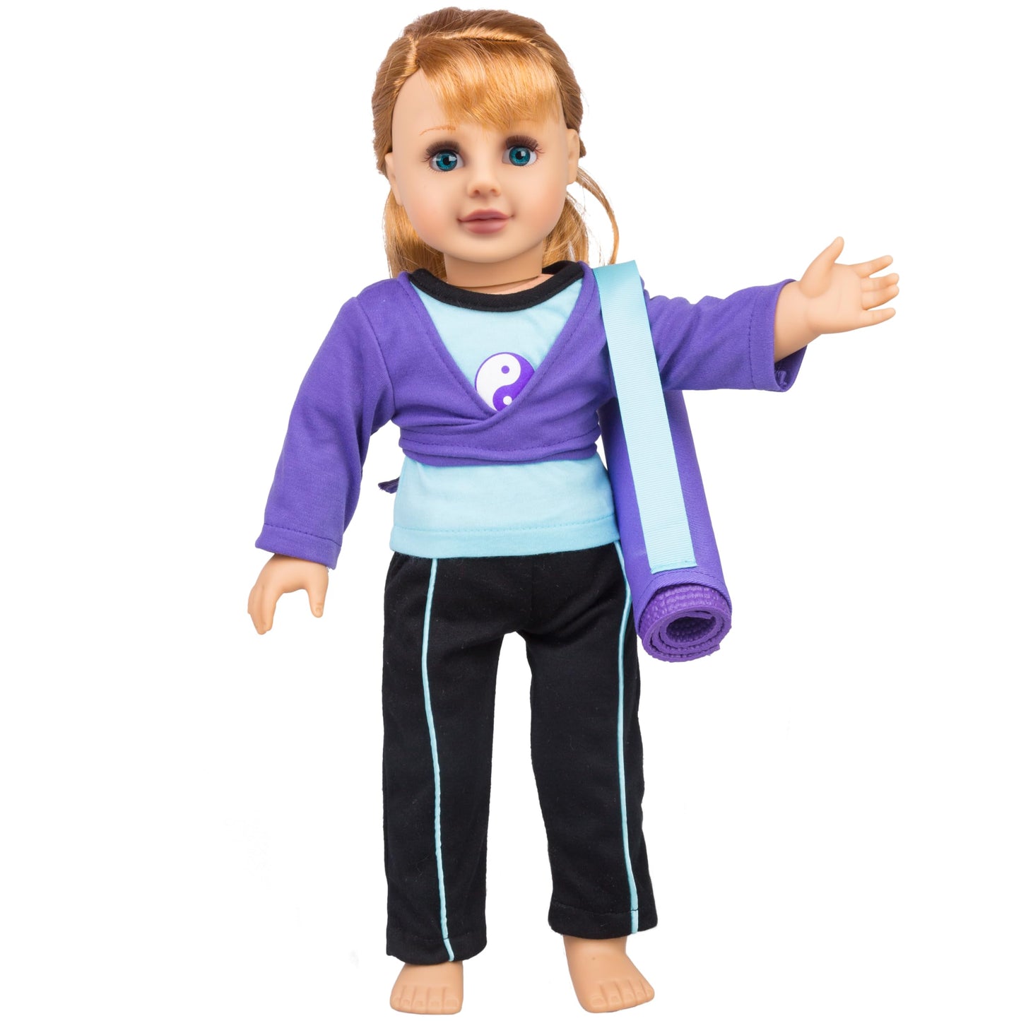 5Pc Yoga Outfit- 18' Doll Clothes & Accessories Compatible W American Girl Doll- Pilates Fitness Set Includes Exercise Mat W Carrying Bag, Workout Pants, Shirt & Cropped Sweater- Gifts For Girls, Kids