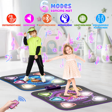 Dance Mat, 2024 Light Up 2-Player Opposing Dance Pad With Single & Double Player Modes, 12-Button Dancing Toys Music Games With