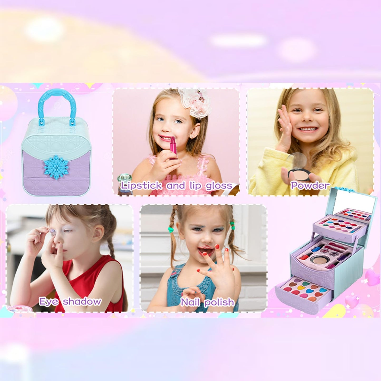 Merabufa Kids Makeup Kit For Girls 4 5 6 7 8-12Years Old ,45 Pcs Kids Real Makeup Set Washable Makeup Toys Birthday Hallowen For