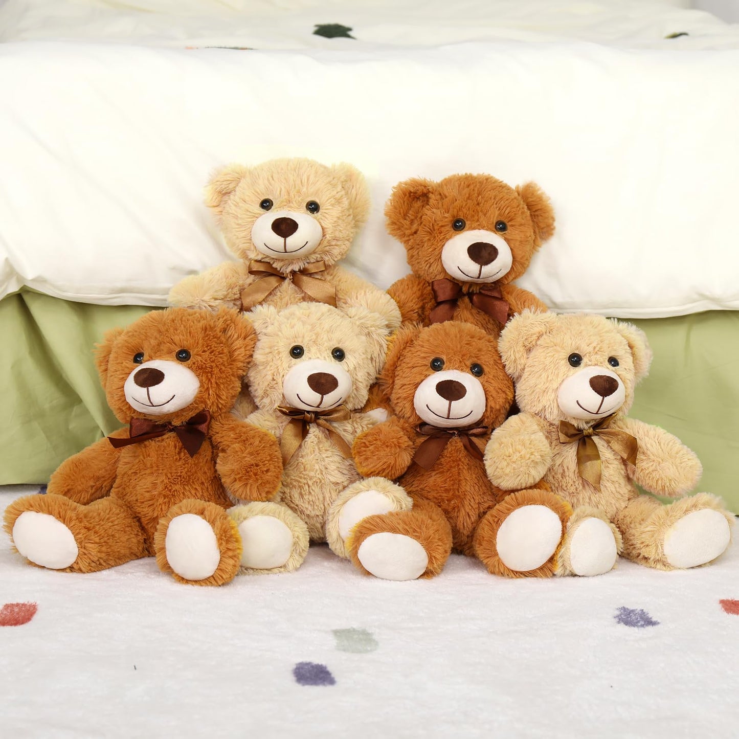 Morismos Teddy Bears Bulk, 6 Packs Bulk Teddy Bear Stuffed Animals 14 Inch, Soft Bears Plush For Baby Shower, Kids, Brown, Dark Brown