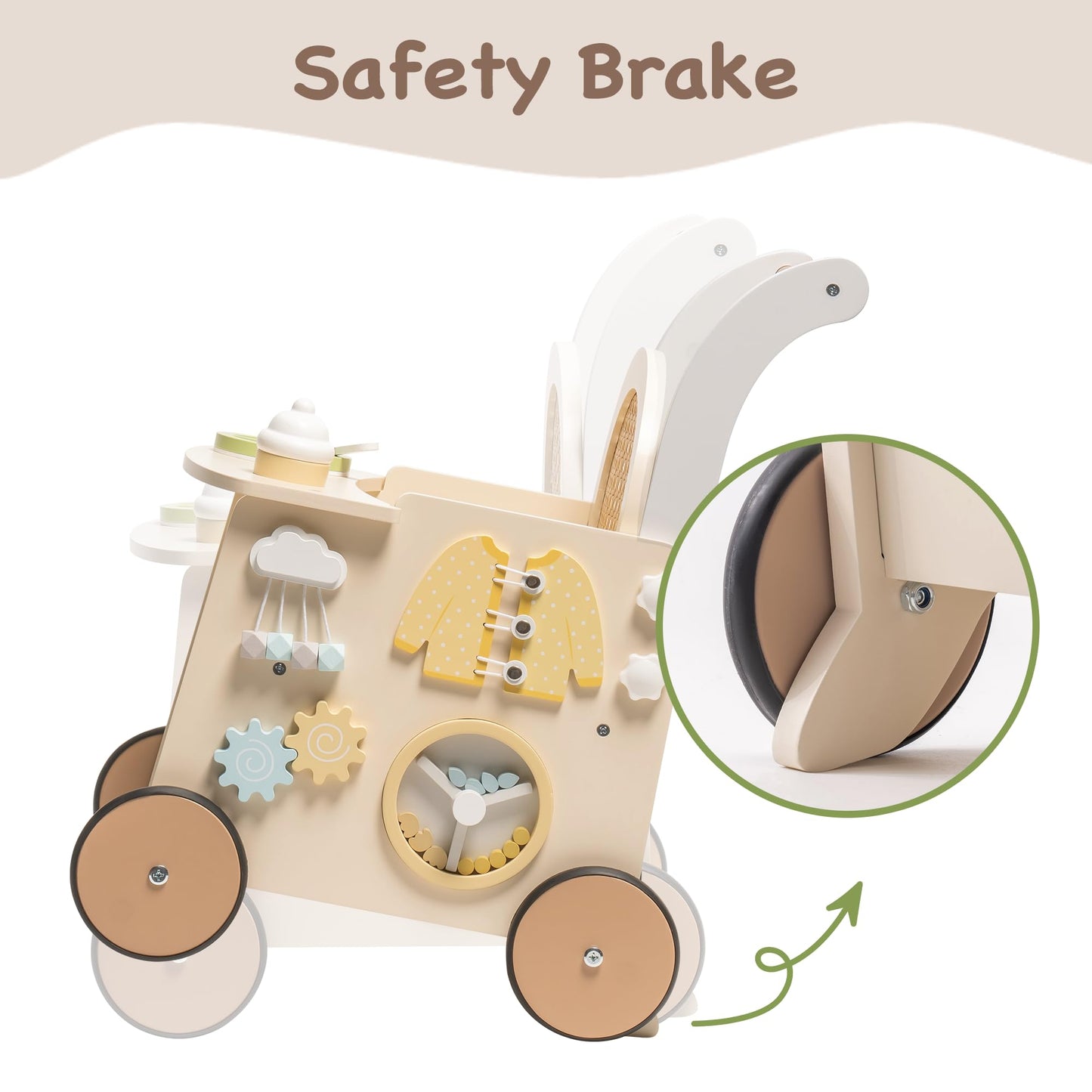 Robotime Wooden Baby Walker, Baby Push Walker, Baby Activity Center Toys - Toddler Walking Activity Center Push Toys With Safety