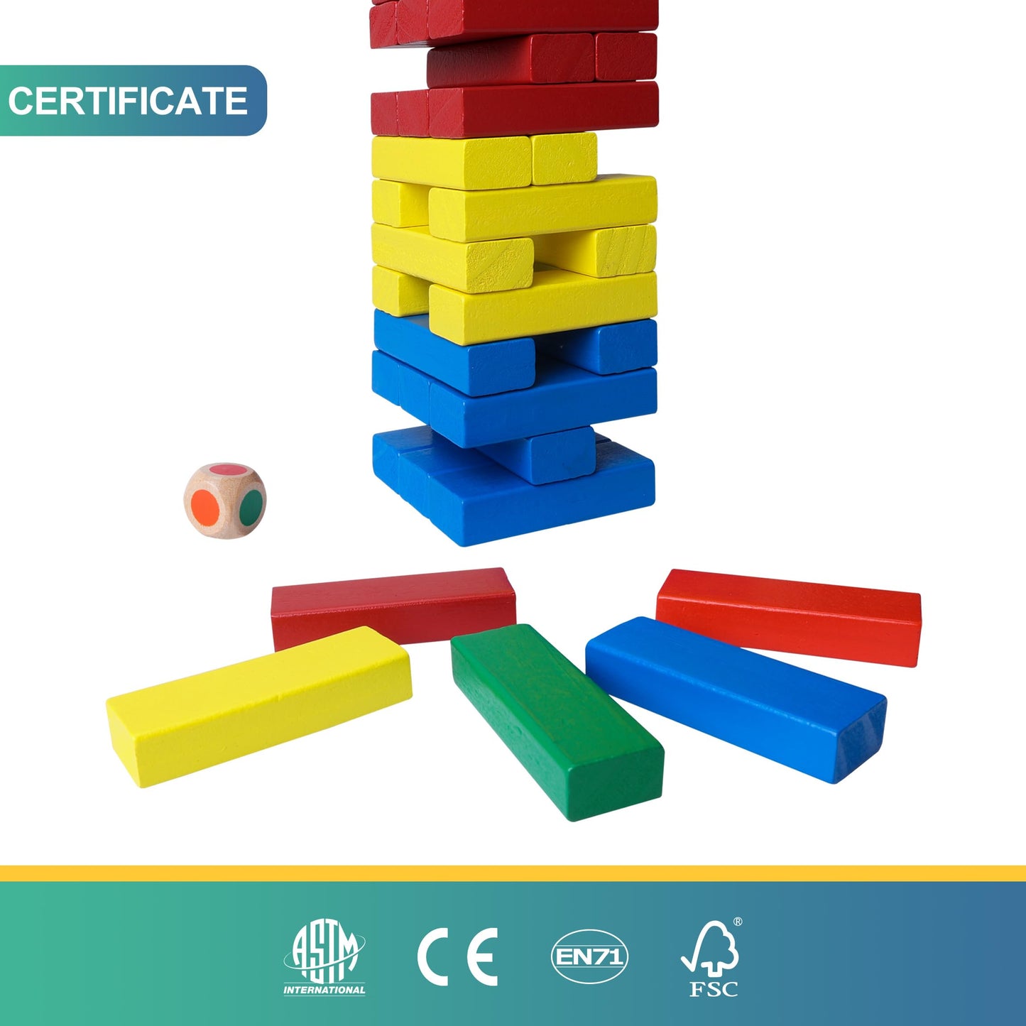 Gothink 60Pcs Wooden Blocks Stacking Board Games, Classic Tumbling Stacking Blocks Game For Kids And Families, Wood Colorful Balancing Blocks Montessori Toys Gift Set For Kids Boys Girls