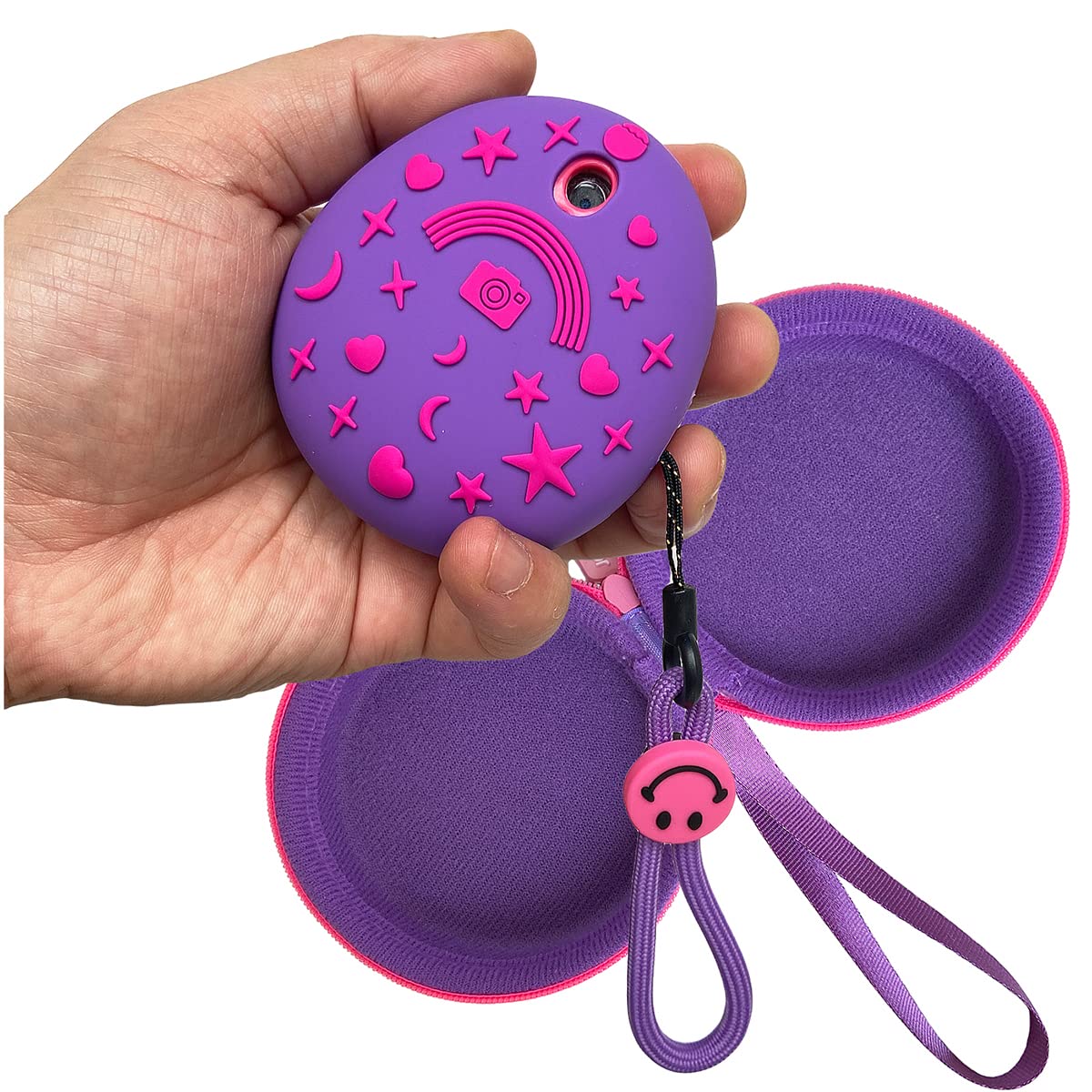 Jchpine Hard Carrying Case And Silicone Cover Compatible With Tamagotchi Pix Interactive Virtual Pet Game Machine, Screen Film Protector For Tamagotchi Pix Accessories(Purple-Pink)