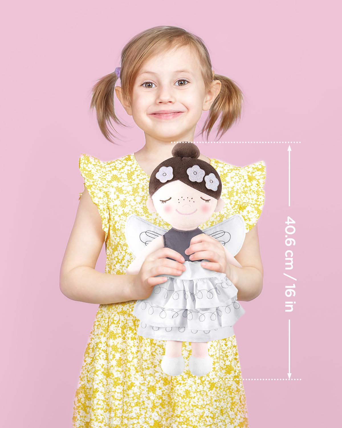 Gagaku Soft Baby Doll Toys (16''), My First Baby Rag Dolls For 1 Year Old Girl Birthday Gift Christmas With Wings Cuddly Toy - Flower Princess