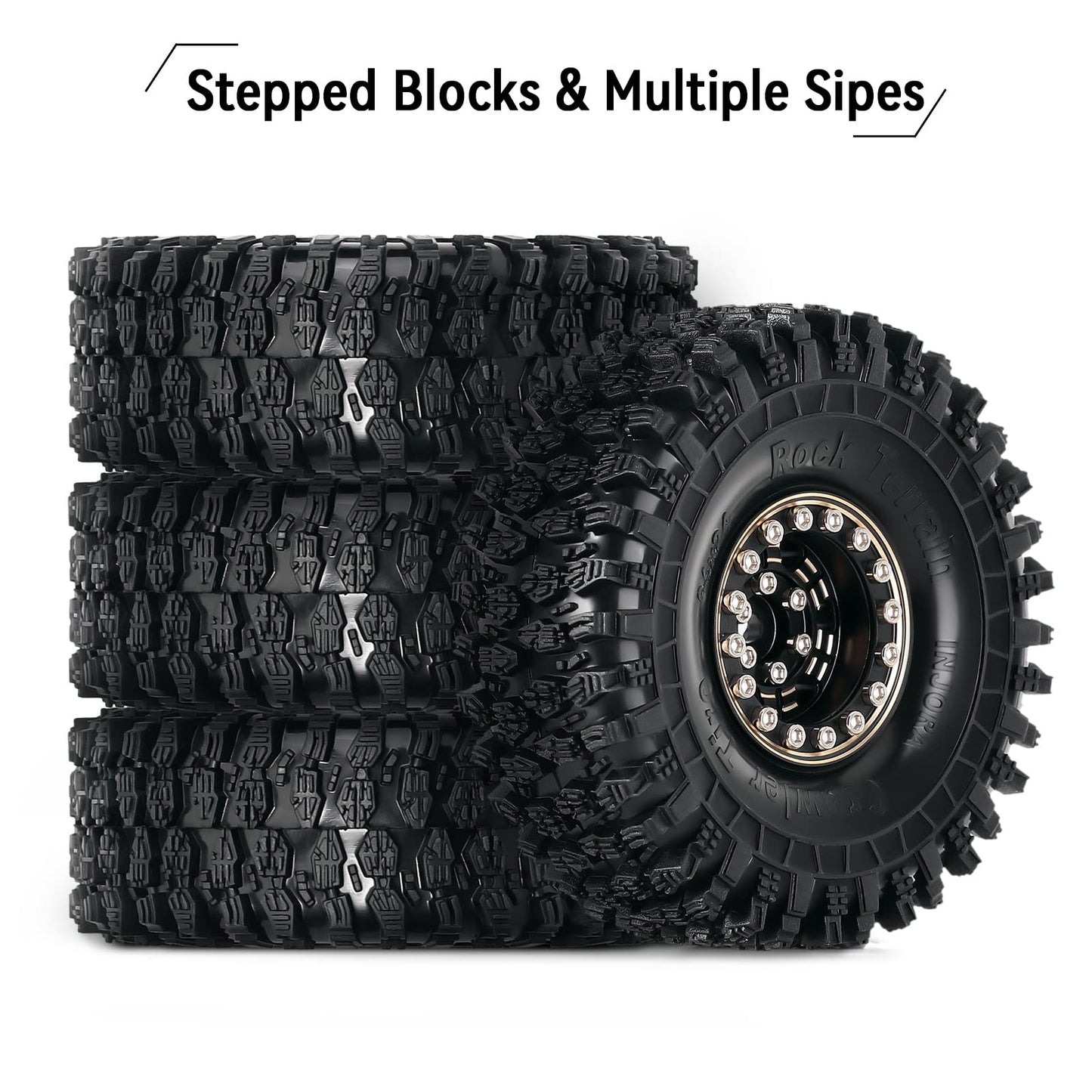 INJORA 1.0 Brass Beadlock Tires Set 4PCS Tires for 1/18 TRX4M 1/24 RC Crawler Car Axial SCX24 FMS FCX24 Gladiator Bronco C10 JLU