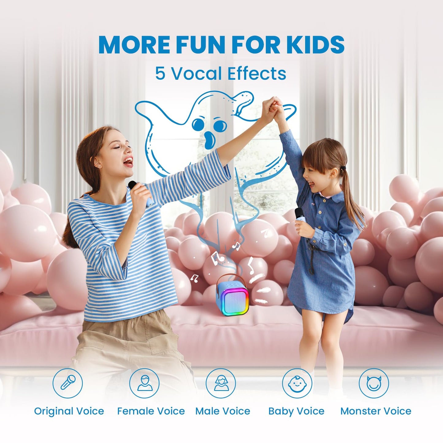 Mini Karaoke Machine For Kids, Birthday Easter Gifts Toys For Girls Boys Friends Age 3-12+, Portable Bluetooth Speaker With 2 Wireless Mics, Karafun Premium Songs Family Home Party(Blue)