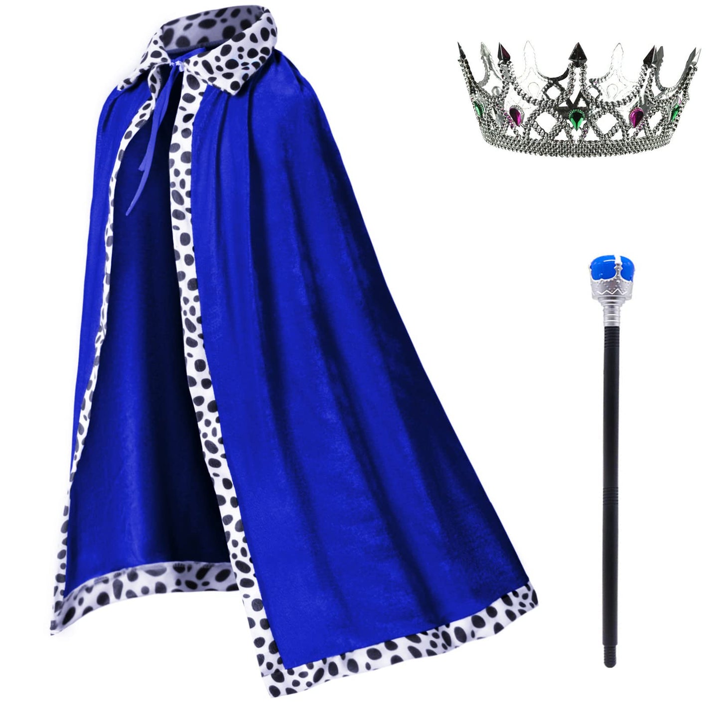 King Costume For Kids Robe Crown Scepter Set Boys Royal Prince Cape Dress Up Cosplay Blue