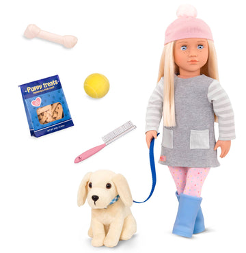 Our Generation Meagan Play Doll Set with Dog, 18 inch Pink Plastic, Model RXZER24, for Toddlers 3 Years and Up