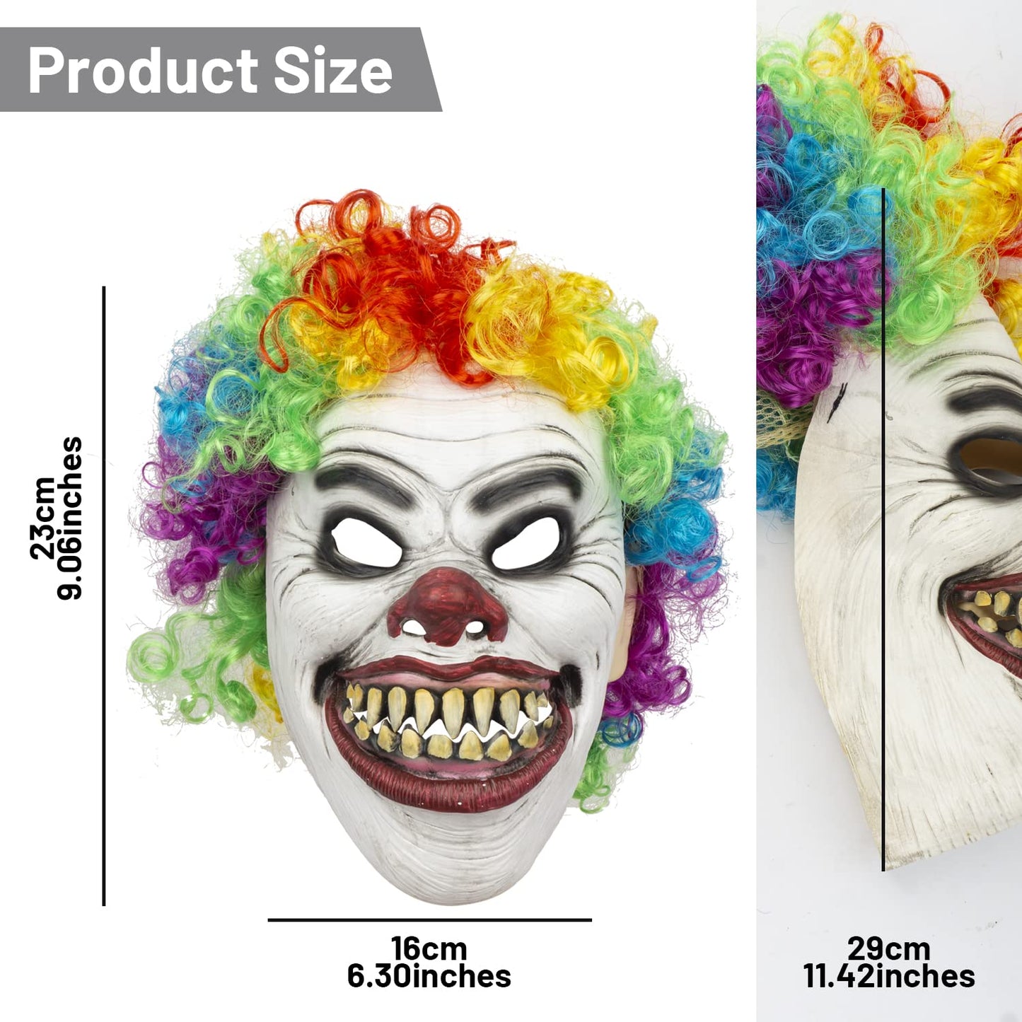 PartyHop Clown Mask with Wig Moving Jaw Latex Full Head Scary Horror Mask Fancy Dress for Halloween Carnival Costume Party